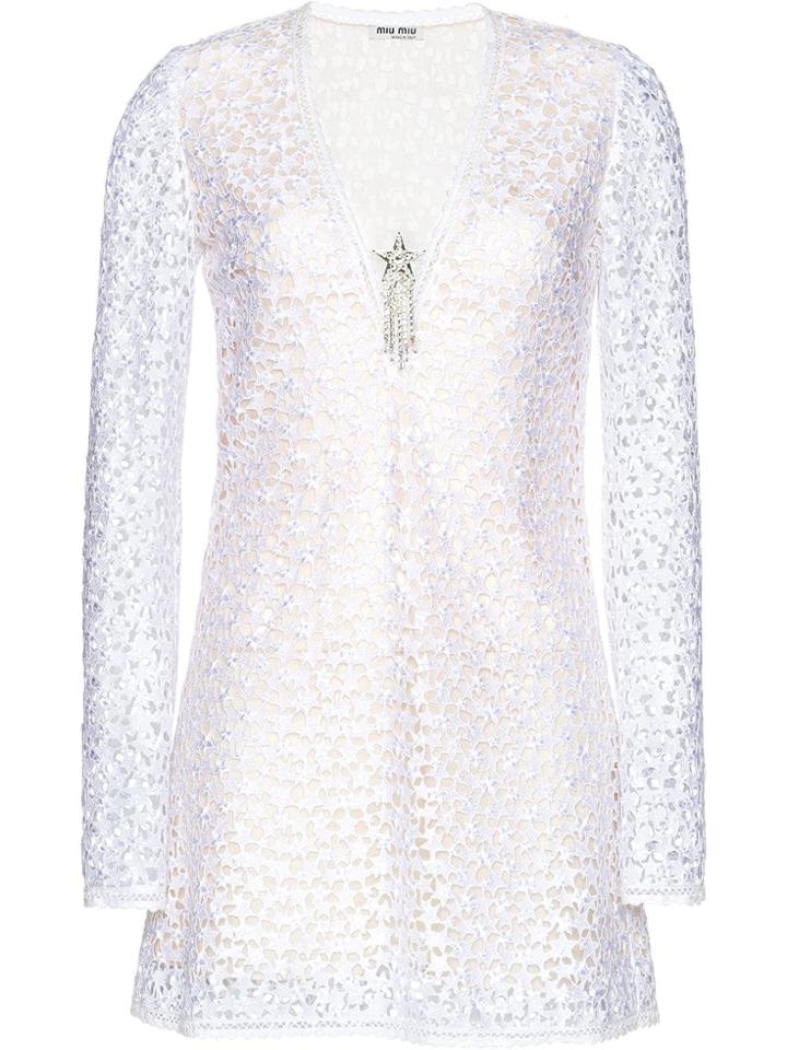 Miu Miu Macramé Embroidered Dress - White
