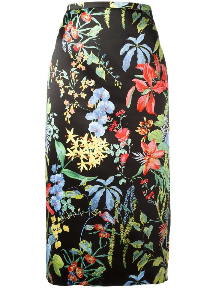 Rochas Floral Print Pencil Skirt, Women's, Size: 44, Polyester