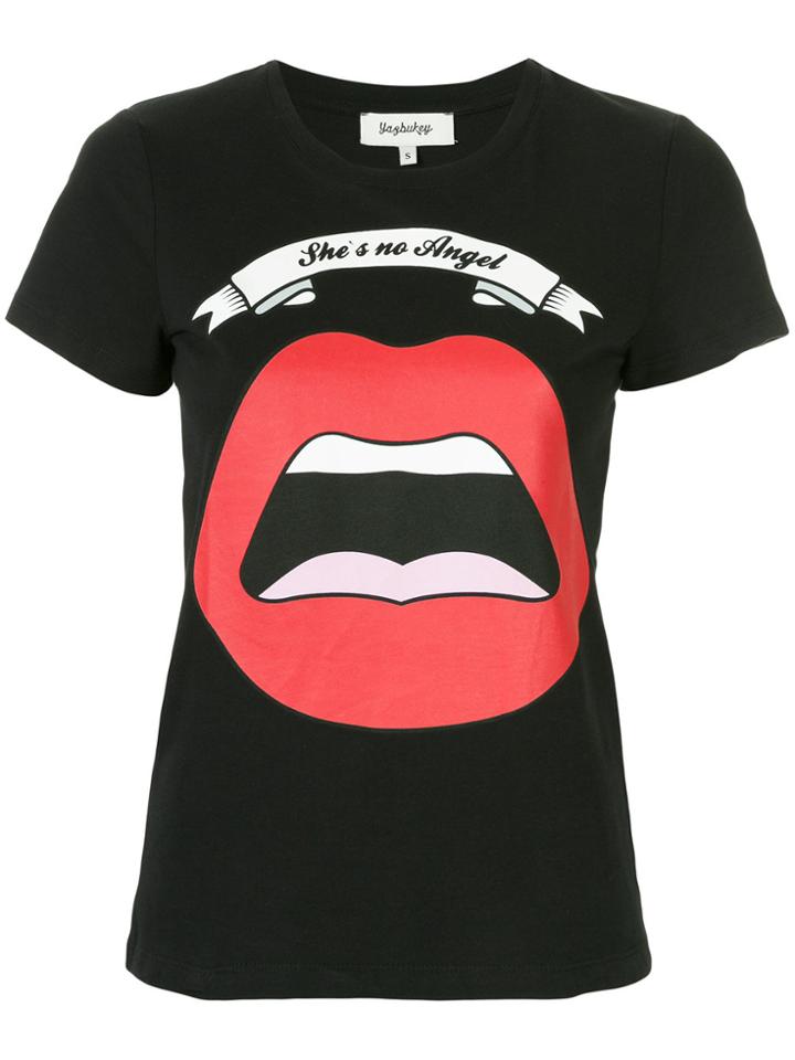Yazbukey She's No Angel Lips Print T-shirt - Black