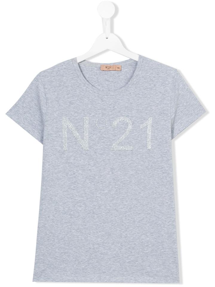 No21 Kids - Teen Textured Logo T-shirt - Kids - Cotton/spandex/elastane - 13 Yrs, Grey