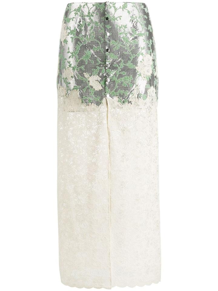 Paco Rabanne Floral Lace Skirt - Metallic