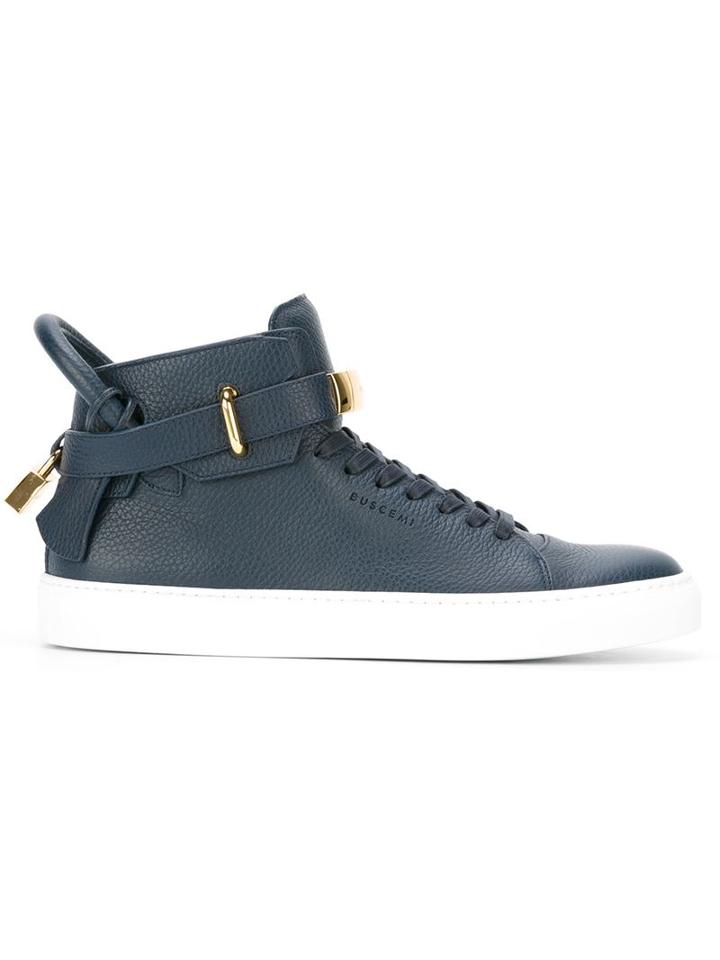 Buscemi 100mm Hi-top Sneakers, Men's, Size: 8, Blue, Calf Leather/leather/rubber