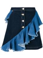 House Of Holland Frilled Denim Skirt, Women's, Size: 10, Blue, Cotton/spandex/elastane