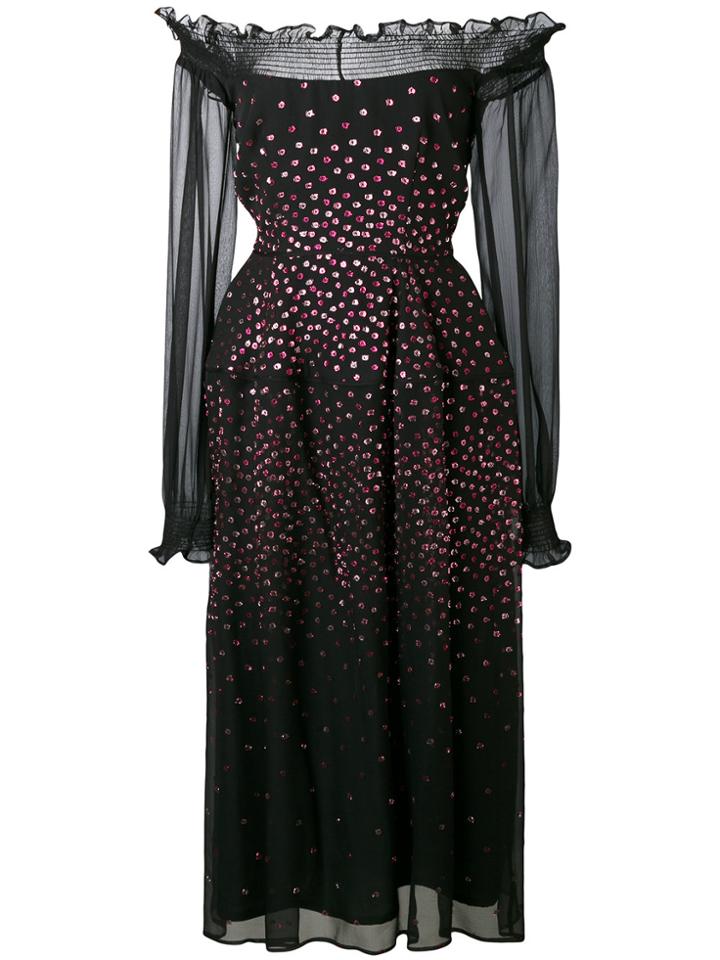 Talbot Runhof Metallic Dot Bardot Dress - Black