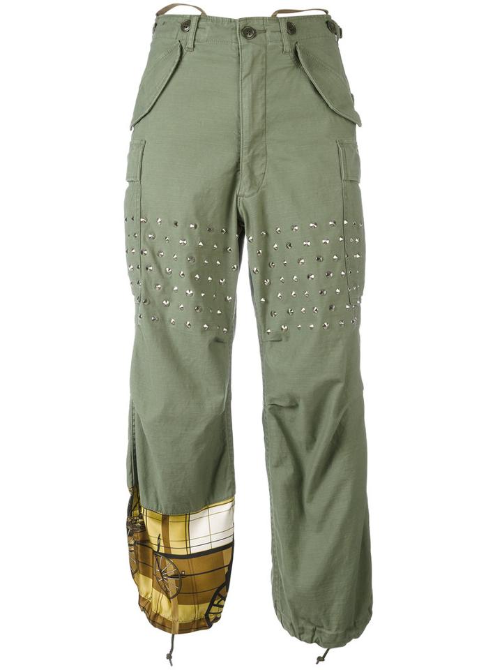 Junya Watanabe Comme Des Garçons Studded Trousers, Women's, Size: Small, Green, Cotton/polyurethane/polyester/metal (other)