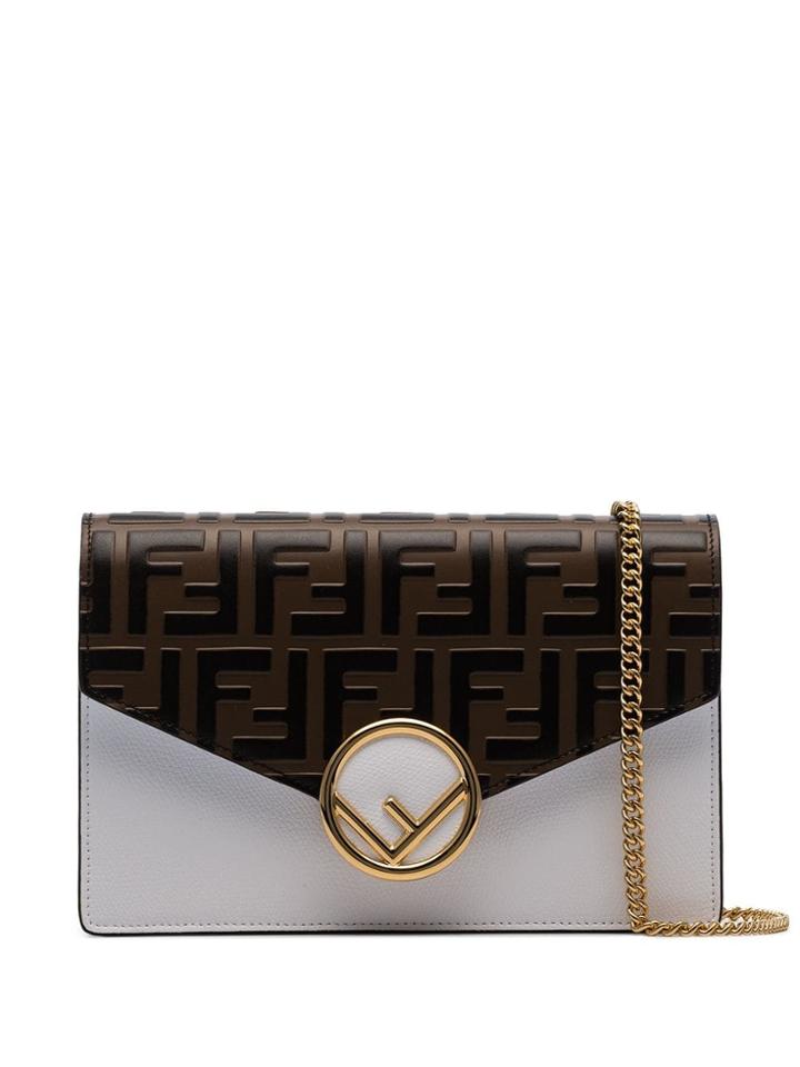 Fendi White Flap-top Ff Print Leather Clutch Bag - Brown