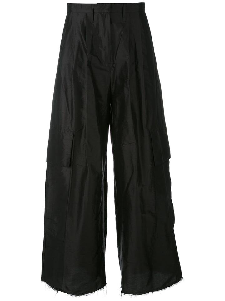 Marques'almeida - Raw Hem Cropped Trousers - Women - Silk - 10, Black, Silk