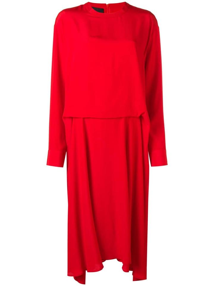 Cédric Charlier Pleated Crepe De Chine Dress - Red