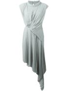 Maison Margiela Pleated Asymmetric Midi Dress, Women's, Size: 44, Blue, Polyester