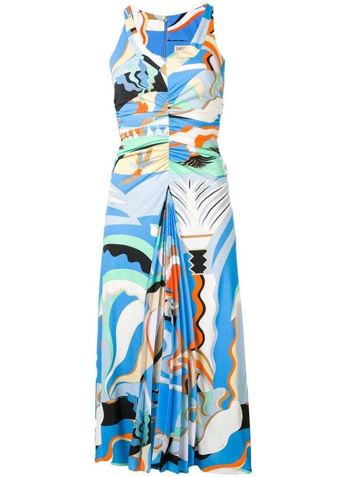 Emilio Pucci La Villa Print Gathered Midi Dress - Blue