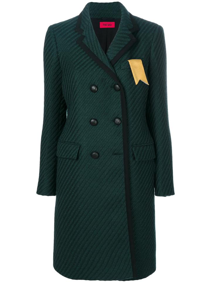 The Gigi Ribbed Detail Double Breasted Coat - Green