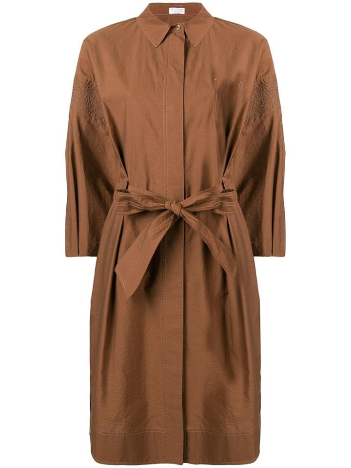 Brunello Cucinelli Bow Detail Shirt Dress - Brown