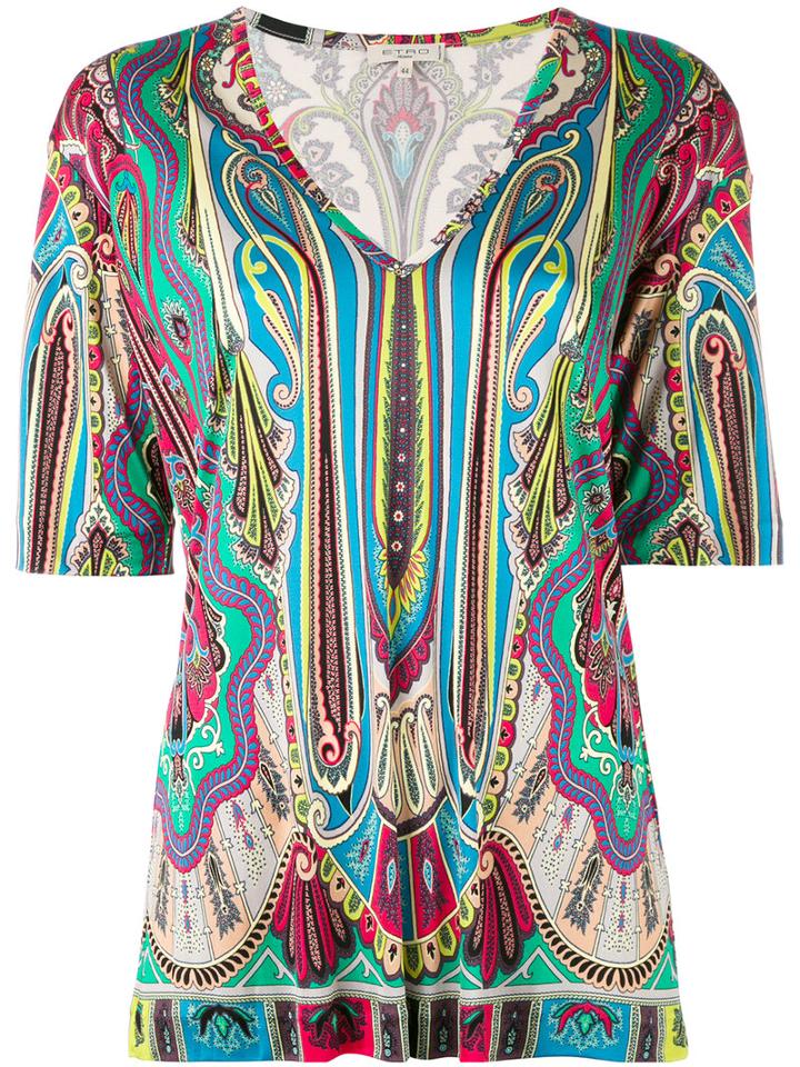 Etro - Paisley Print T-shirt - Women - Silk - 46, Green, Silk