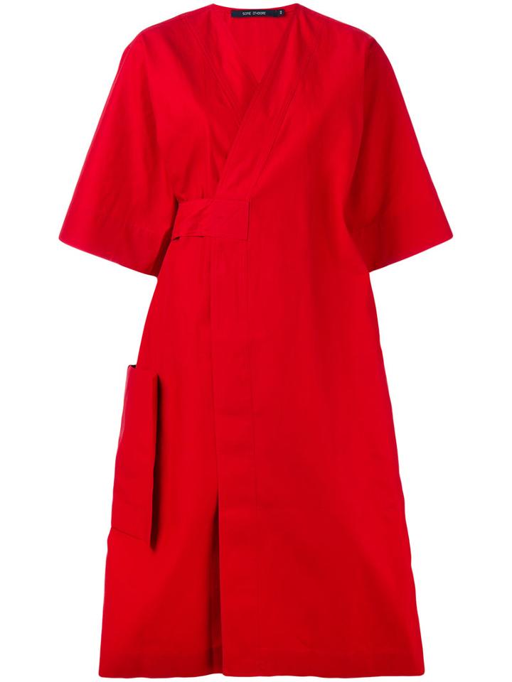 Sofie D'hoore Poplin Wrap Dress, Women's, Size: 40, Red, Cotton