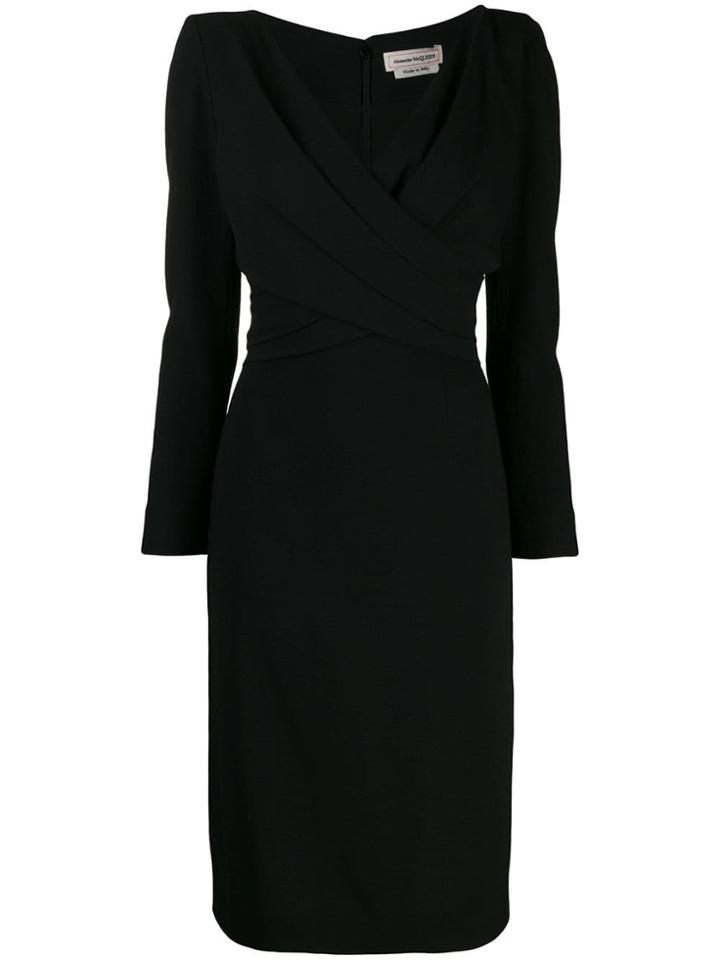 Alexander Mcqueen Draped Midi Dress - Black