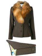 Christian Dior Vintage Fox Fur Collar Skirt Suit - Brown