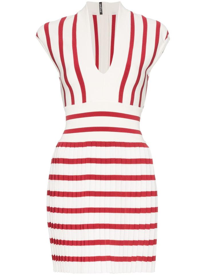 Balmain Striped Pleated Mini-dress - White