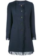 Tagliatore - Doris Fringed Jacket - Women - Cotton/spandex/elastane/cupro - 44, Blue, Cotton/spandex/elastane/cupro