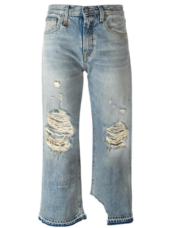 R13 Distressed Straight Leg Jeans, Women's, Size: 26, Blue, Cotton/spandex/elastane