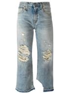 R13 Distressed Straight Leg Jeans, Women's, Size: 26, Blue, Cotton/spandex/elastane
