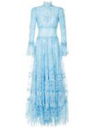 Costarellos Sheer Lace Panel Gown - Blue