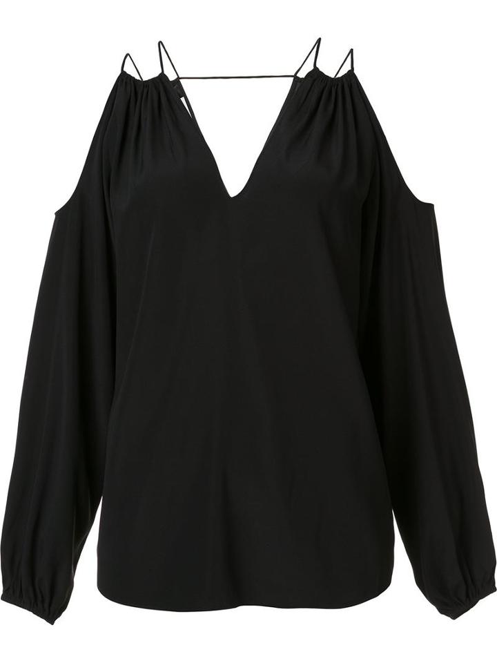 Ramy Brook Cold-shoulder V-neck Blouse, Women's, Size: Medium, Black, Silk/spandex/elastane