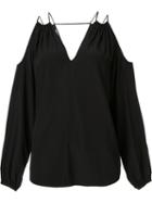 Ramy Brook Cold-shoulder V-neck Blouse, Women's, Size: Medium, Black, Silk/spandex/elastane