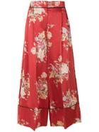 Alexander Mcqueen Cropped Floral Print Palazzo Trousers - Red