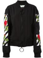 Off-white Roses Logo Bomber Jacket, Women's, Size: Xxs, Black, Viscose/polyester/polyamide/wool