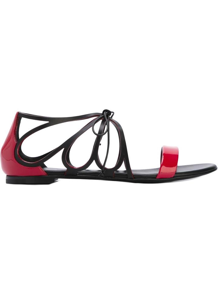 Casadei Cut-out Flat Sandals, Women's, Size: 36, Black, Leather/patent Leather