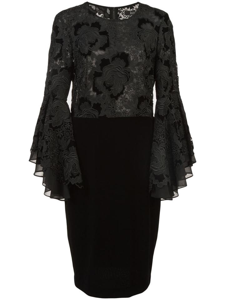 Badgley Mischka Lace Ruffle Sleeve Cocktail Dress - Black