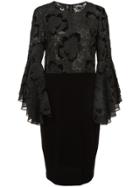 Badgley Mischka Lace Ruffle Sleeve Cocktail Dress - Black