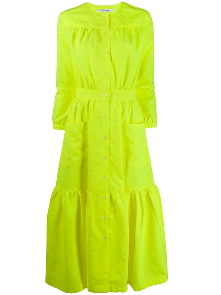 Calvin Klein Jeans Collarless Midi Dress - Yellow