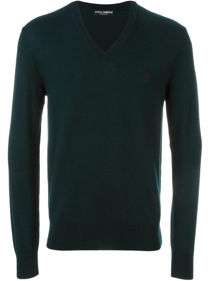 Dolce & Gabbana Embroidered Crown Jumper, Men's, Size: 50, Green, Virgin Wool