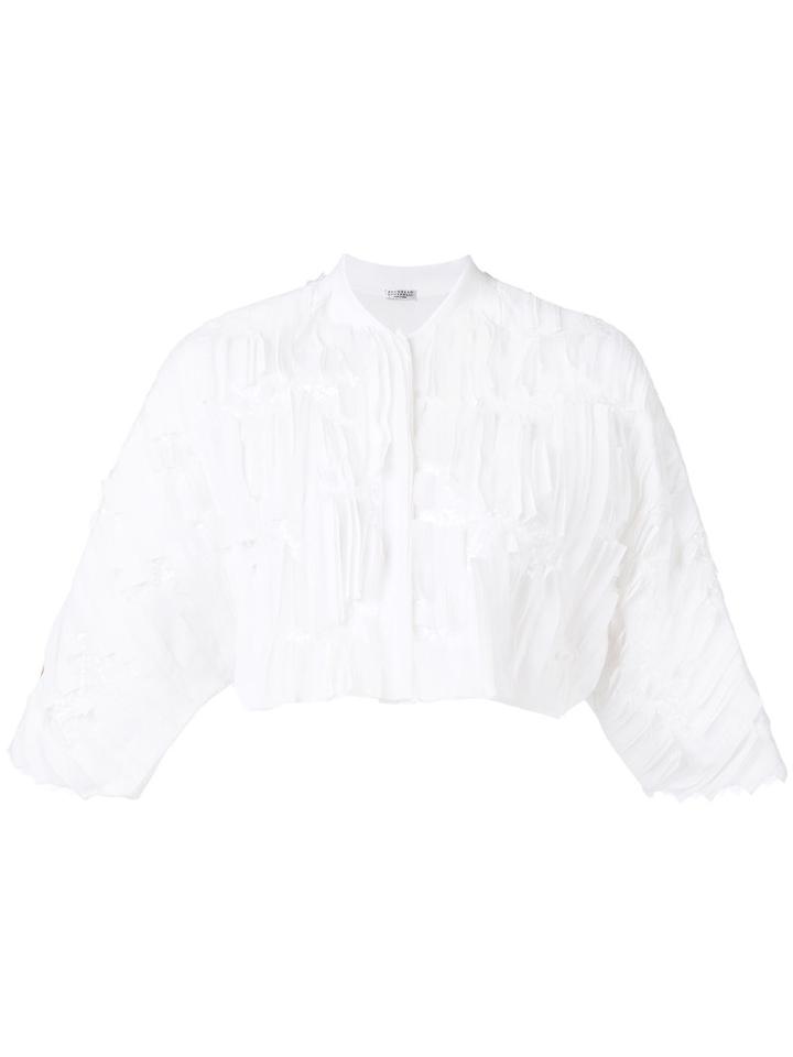 Brunello Cucinelli - Textured Bolero - Women - Silk/cotton/polyamide/acetate - P, White, Silk/cotton/polyamide/acetate