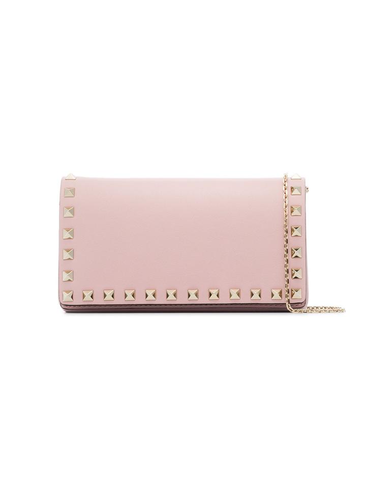 Valentino Pink Rockstud Studded Leather Wallet On A Chain - Pink &