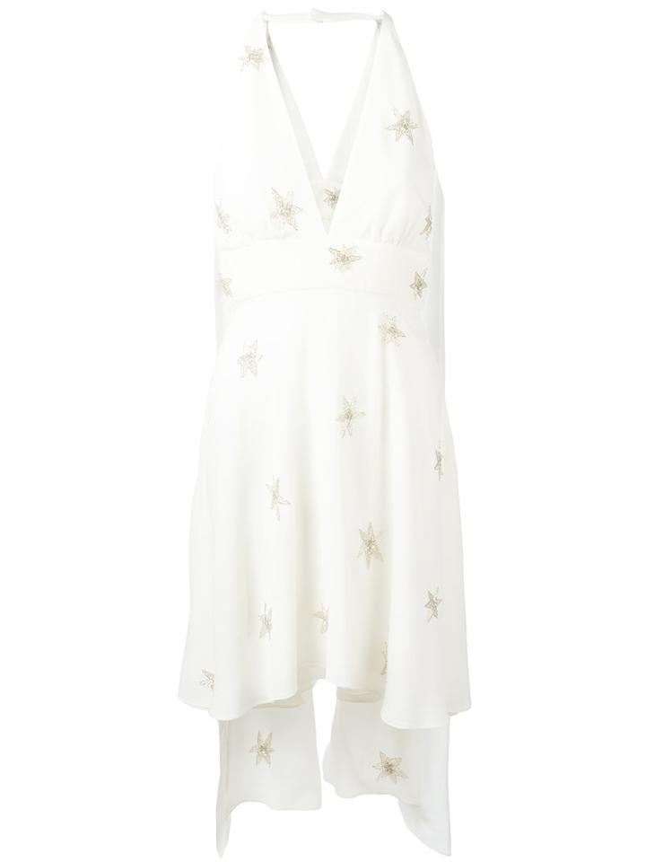 Saint Laurent Halter Neck Star Embellished Dress, Women's, Size: 38, White, Silk