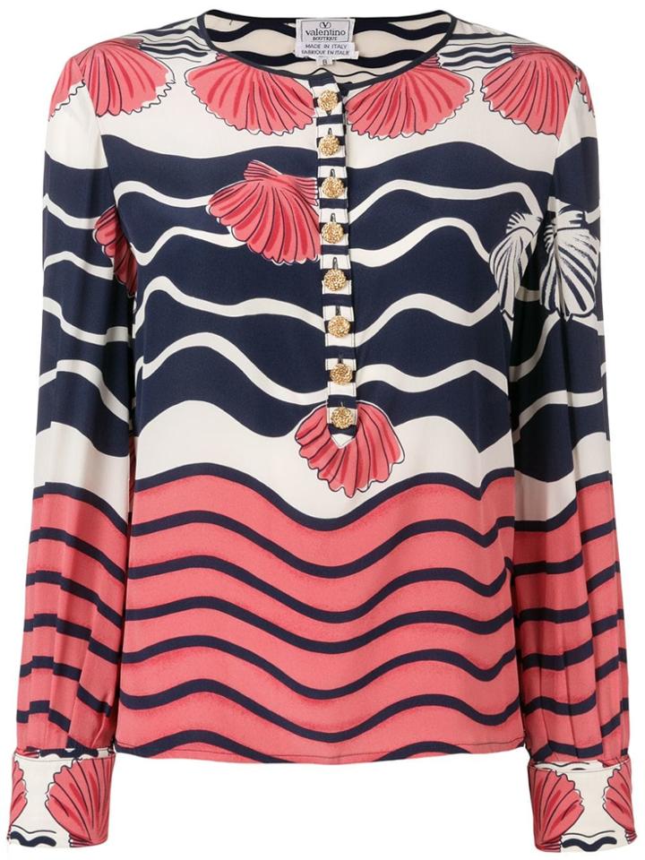 Valentino Vintage 1980's Shell Print Blouse - Blue