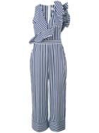 Msgm - Striped Jumpsuit - Women - Cotton - 38, White, Cotton