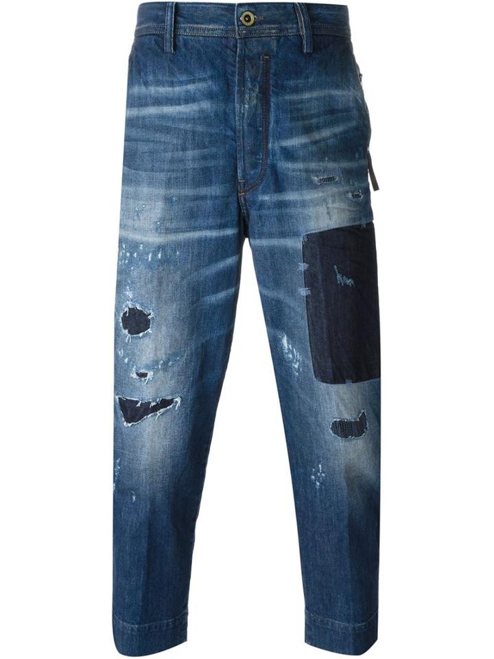 Diesel Loose Fit Cropped Distressed Jeans, Men's, Size: 29, Blue, Cotton