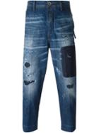 Diesel Loose Fit Cropped Distressed Jeans, Men's, Size: 29, Blue, Cotton