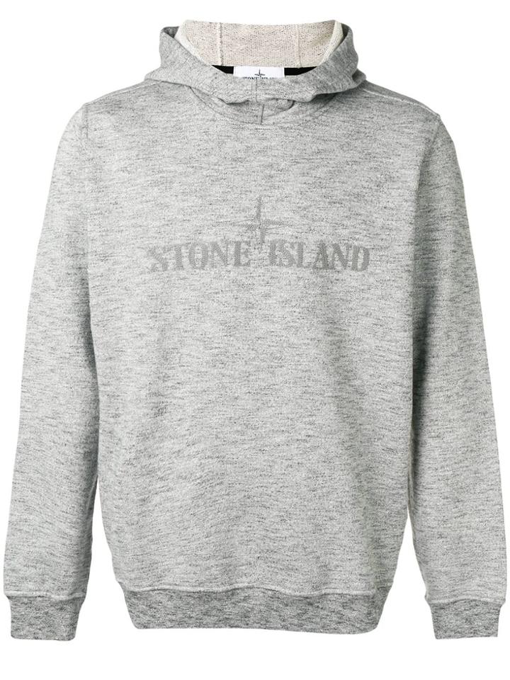 Stone Island Logo Hooded Sweater - Grey