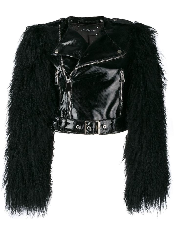 Manokhi Fur Sleeved Biker Jacket - Black