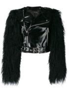 Manokhi Fur Sleeved Biker Jacket - Black