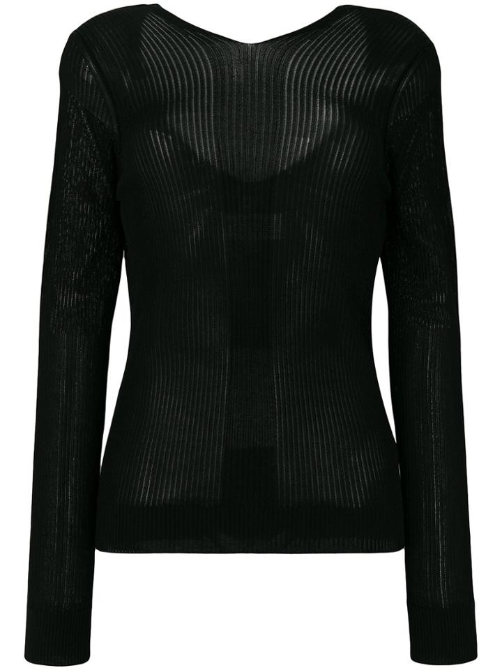 Maison Margiela Ribbed V-neck Top - Black