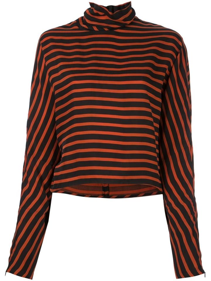 Mcq Alexander Mcqueen High Neck Striped Blouse