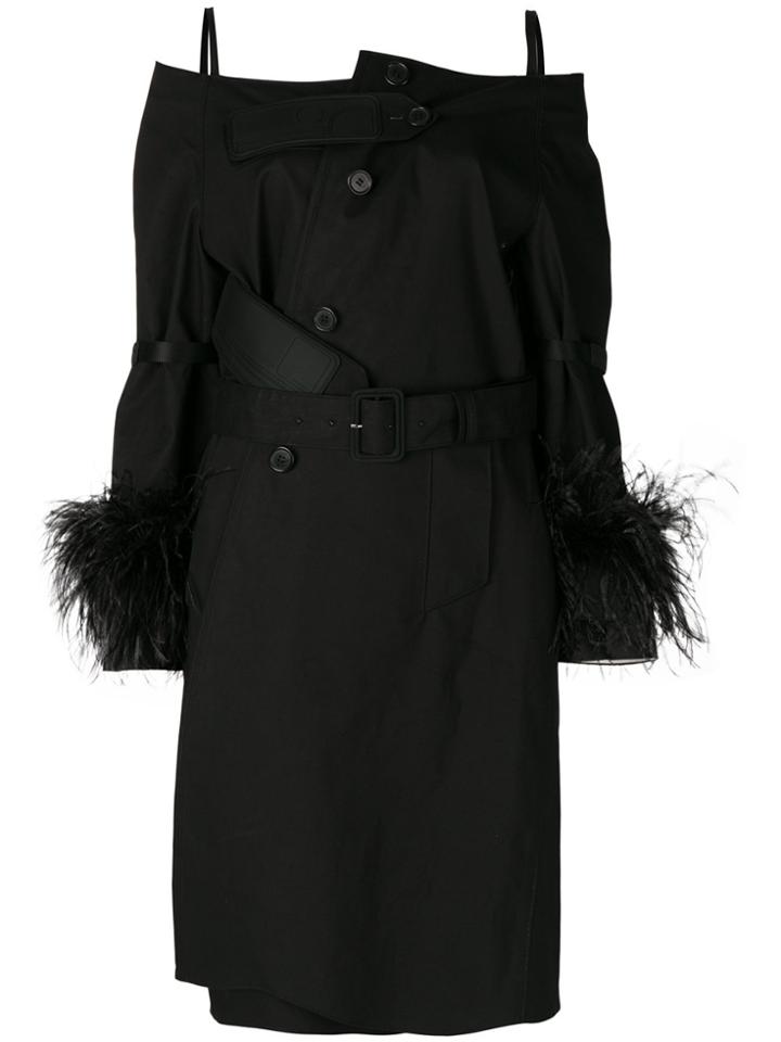 Prada Off The Shoulder Trench Coat - Black