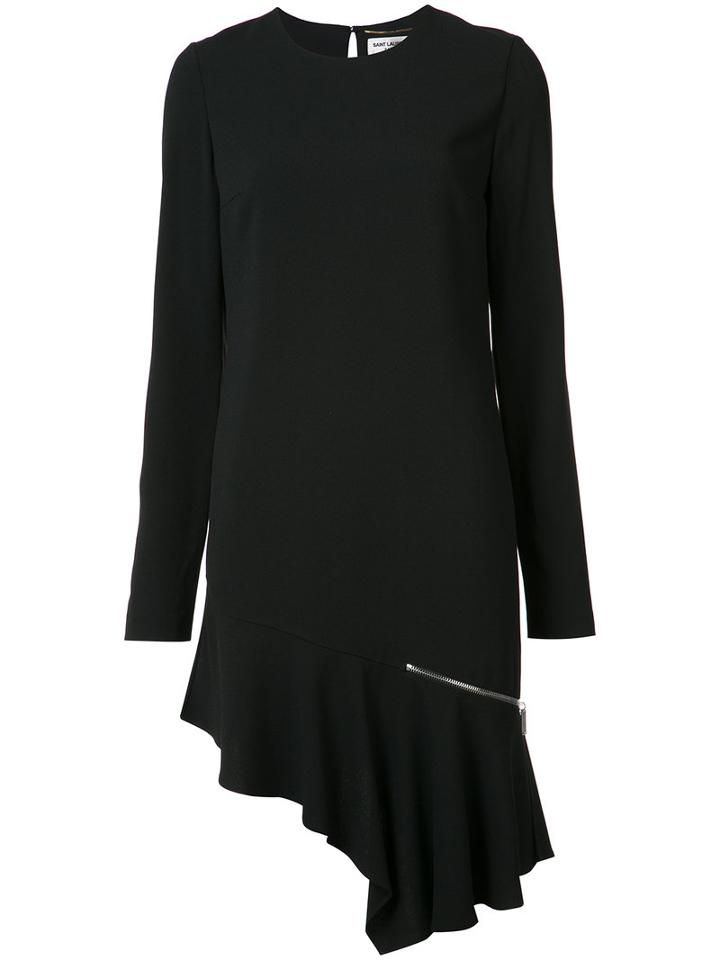Saint Laurent Drop Waist Frill Dress, Women's, Size: 36, Black, Silk/acetate/viscose