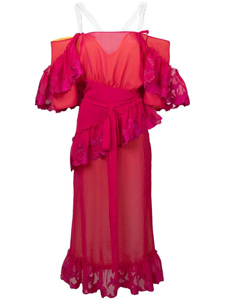 Marco De Vincenzo Embroidered Off Shoulder Dress - Pink