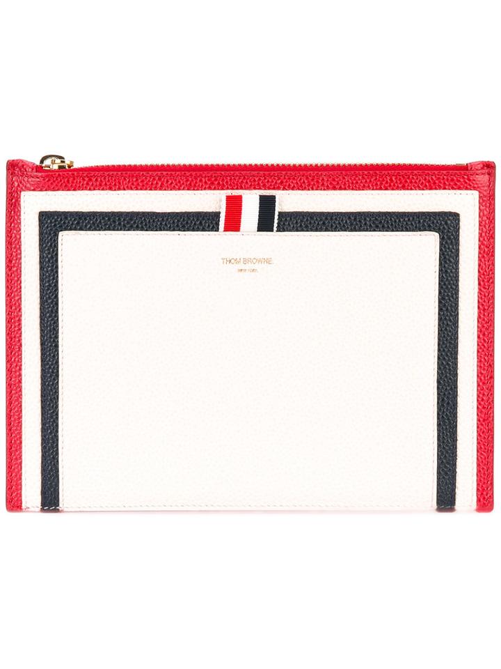 Thom Browne - Striped Trim Clutch - Women - Leather - One Size, White, Leather